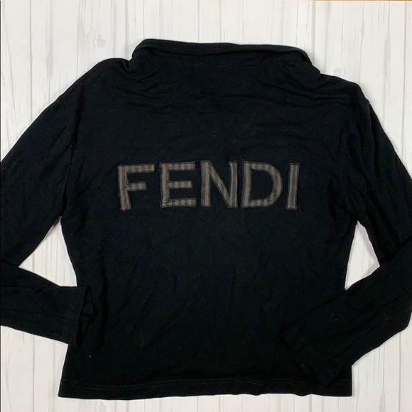 Fendi Tops - VTG Fendi long sleeve black button down logo back